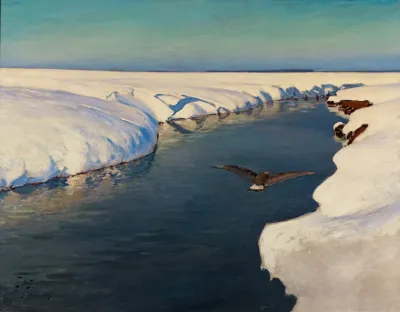 Winter Landscape With A River And A Bird