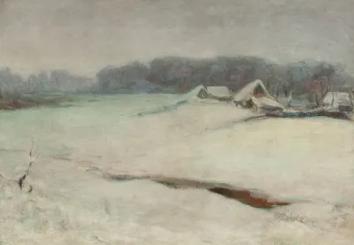 Winter Landscape With Cottages 2