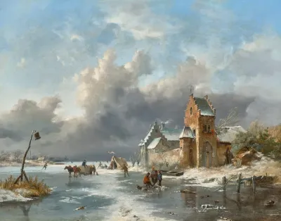Winter Landscape With Figures On A Frozen River