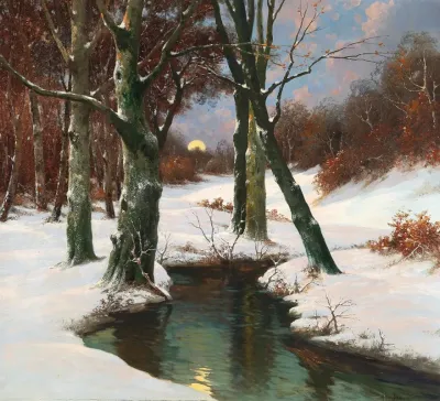 Winter Landscape With Rising Moon