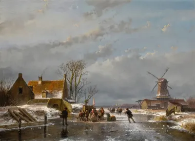 Winter Landscape With Skaters And A Koek En Zopie