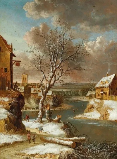 Winter Landscape With Skaters On A Frozen River 2