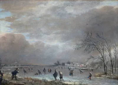 Winter Landscape With Skaters On A Frozen River