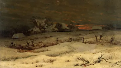 Winter Landscape With Sunset