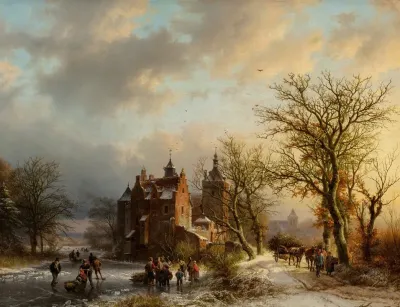 Winter Landscape With Wood Gatherers And Skaters