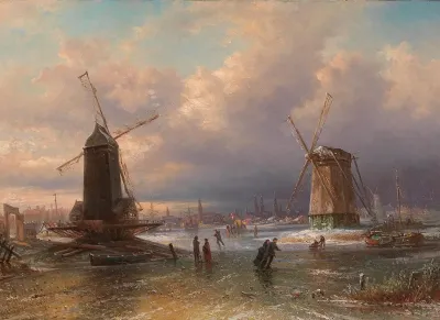 Winter Pleasures On The Ice Outside A Dutch Town