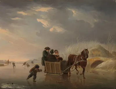 Winter Scene Horse Sleigh On The Ice