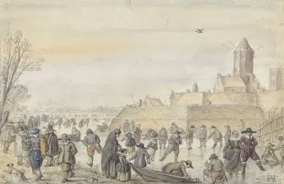 Winter Scene On The Frozen Canal Near The Kalverhekkenpoort Kampen