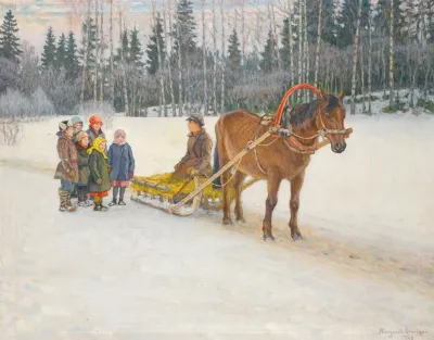 Winter Sleigh With Children