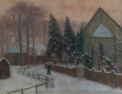 Winterabend Fischerhuder Kirche Mit Heimathaus