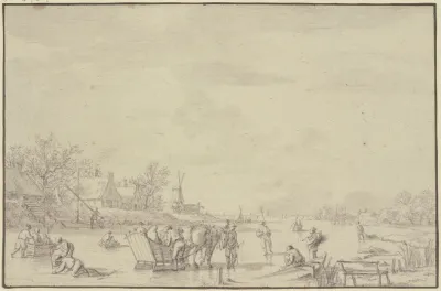 Winterlandschaft Auf Dem Eis Ein Schlitten