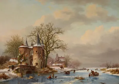 Winterlandschaft Mit Gefrorenem Kanal