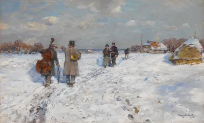 Winterlandschaft Mit Heimkehrenden Musikanten