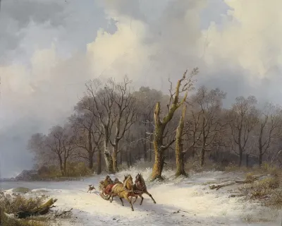 Winterlandschaft Mit Pferdeschlitten