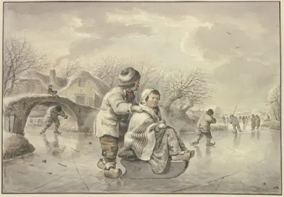 Winterlandschaft Mit Schlittschuhlaufern