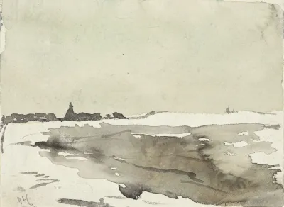 Winterlandschap Met Kerkje In Het Verschiet