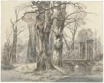 Winterlandschap Met Poort Tussen Bomen