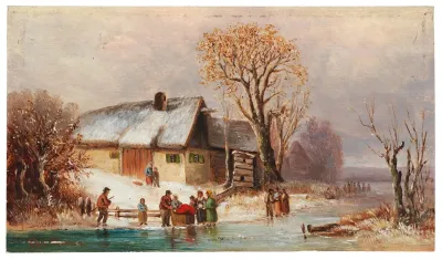Winterliche Flusslandschaft Mit Figurlicher Staffage