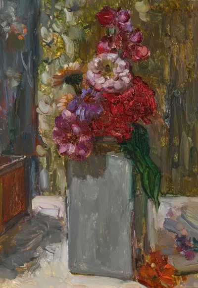 Wit Delftsche Vaas Met Zinnias