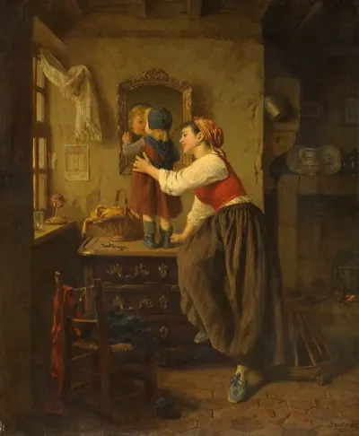 Woman And Child Before A Mirror