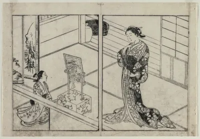 Woman And Child Beside A Mirror Stand