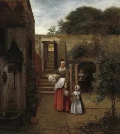 Woman And Child In A Courtyard