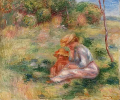 Woman And Child In The Grass Femme Avec Enfant Sur Lherbe