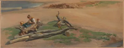 Woman And Child On A River Bank