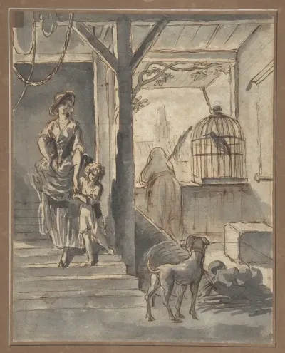 Woman And Child On Stairs