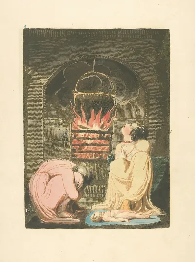 Woman And Infant In Front Of Fireplace
