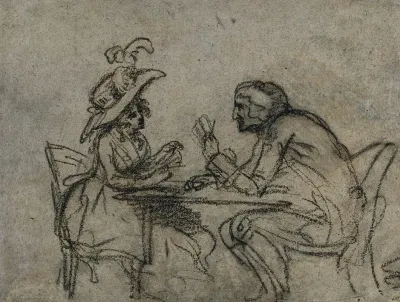 Woman And Man Playing Cards Verso