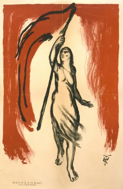 Woman Carrying A Red Flag