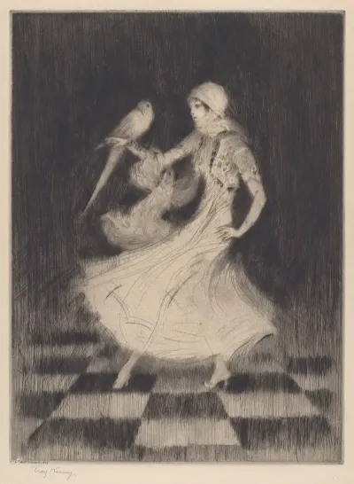Woman Dancing With A Parrot
