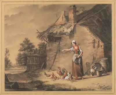 Woman Feed Chickens
