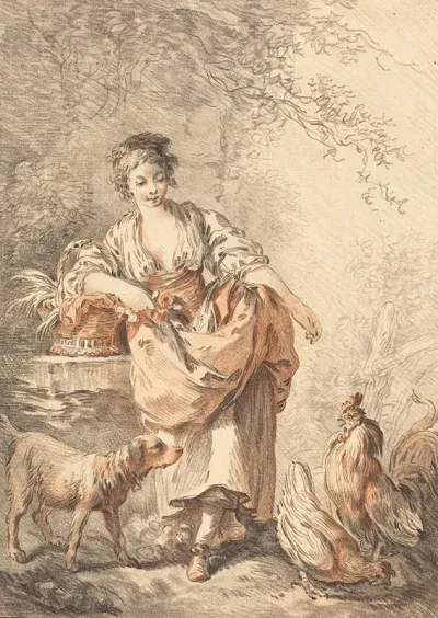 Woman Feeding Chickens