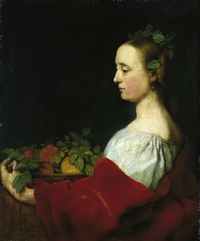 Woman Holding A Basket Of Fruit