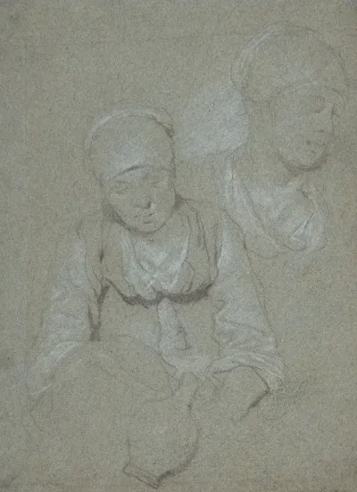 Woman Holding A Jug And A Study Of Her Head Seen From The Left