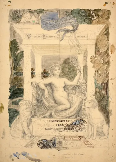 Woman Holding A Mirror Flanked By A Lion And A Dog Study For The Frontispiece Of The Societe Des Aquafortistes