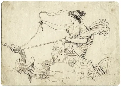 Woman In A Chariot Drawn By A Winged Snake