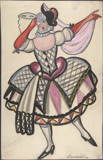 Woman In A Harlequin Costume Holding A Mask