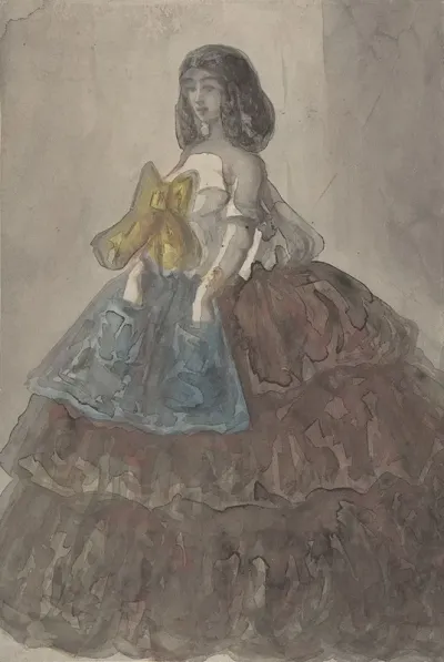 Woman In A Tiered Gown With A Large Bow