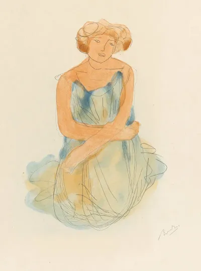 Woman In Blue And Orange Dress