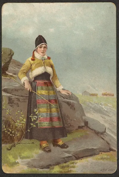 Woman In Folk Costume Holding A Stick