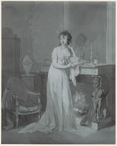 Woman In Front Of A Fireplace