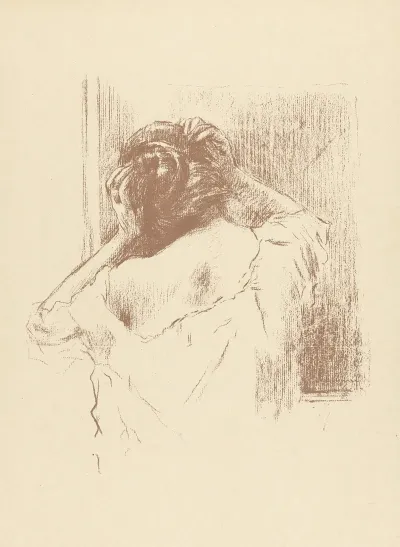 Woman In Front Of Mirror Puts Her Hair Up