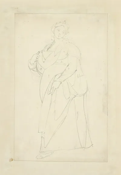 Woman In Head Piece And Long Dress With Sling About Her Neck Possibly For Infant