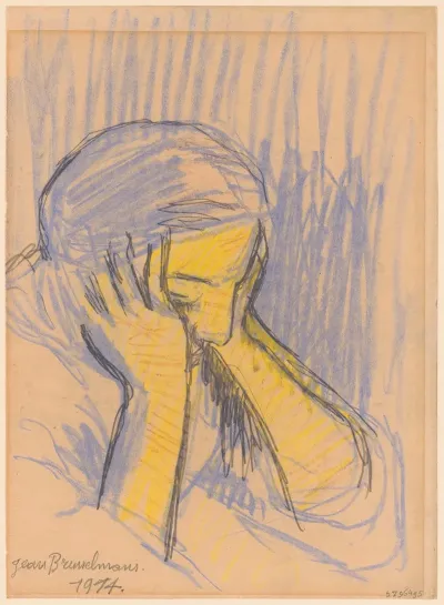 Woman In Meditation Holding Her Head With Both Hands