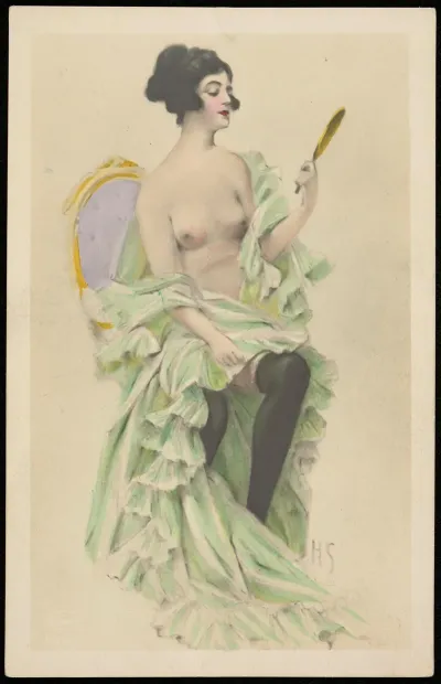Woman In Negligee With A Mirror