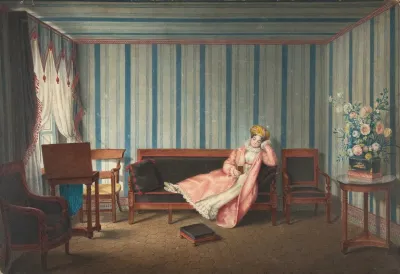 Woman In Pink Reclining On A Canape