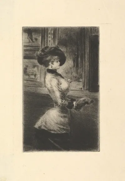 Woman In Profile At A Picture Gallery